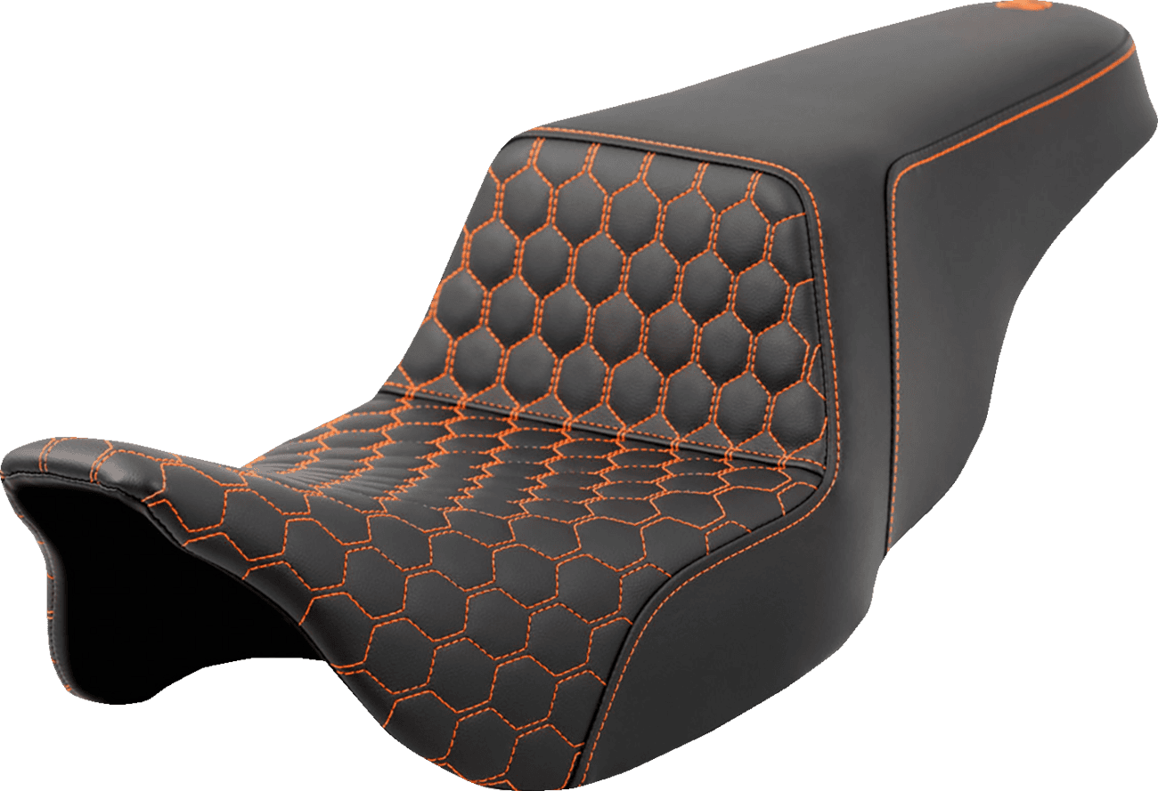SADDLEMEN 0801-1568 Step-Up Seat - Honeycomb - Orange Stitching - FL '08-'23