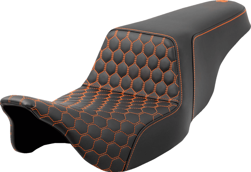 SADDLEMEN 0801-1568 Step-Up Seat - Honeycomb - Orange Stitching - FL '08-'23