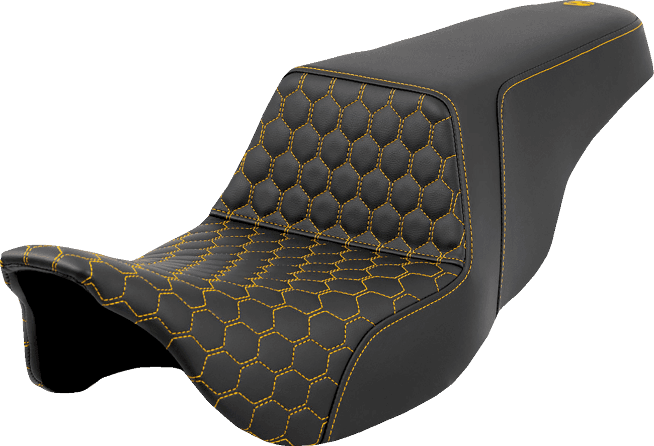 SADDLEMEN 0801-1569 Step-Up Seat - Honeycomb - Gold Stitching - FL '08-'23
