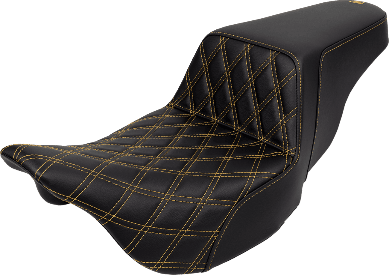 SADDLEMEN 0801-1571 Step-Up Seat - Front Lattice Stitch - Gold Stitch - FLH/FLT '08-'23