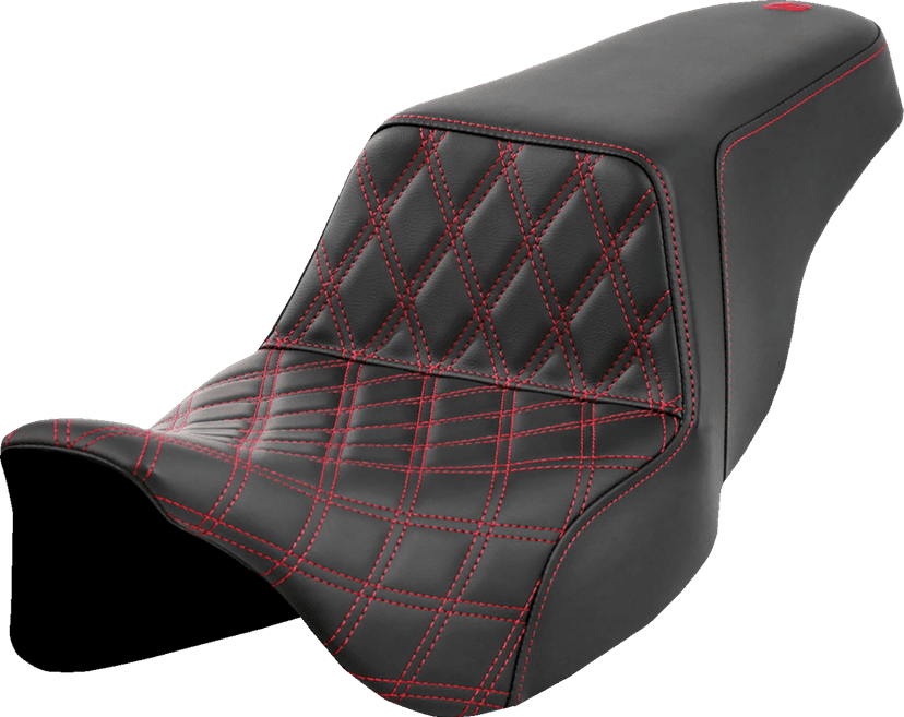 SADDLEMEN 0801-1574 Step-Up Seat - Front Lattice Stitch - Red Stitch - FLH/FLT '08-'23 — image 1 of 3