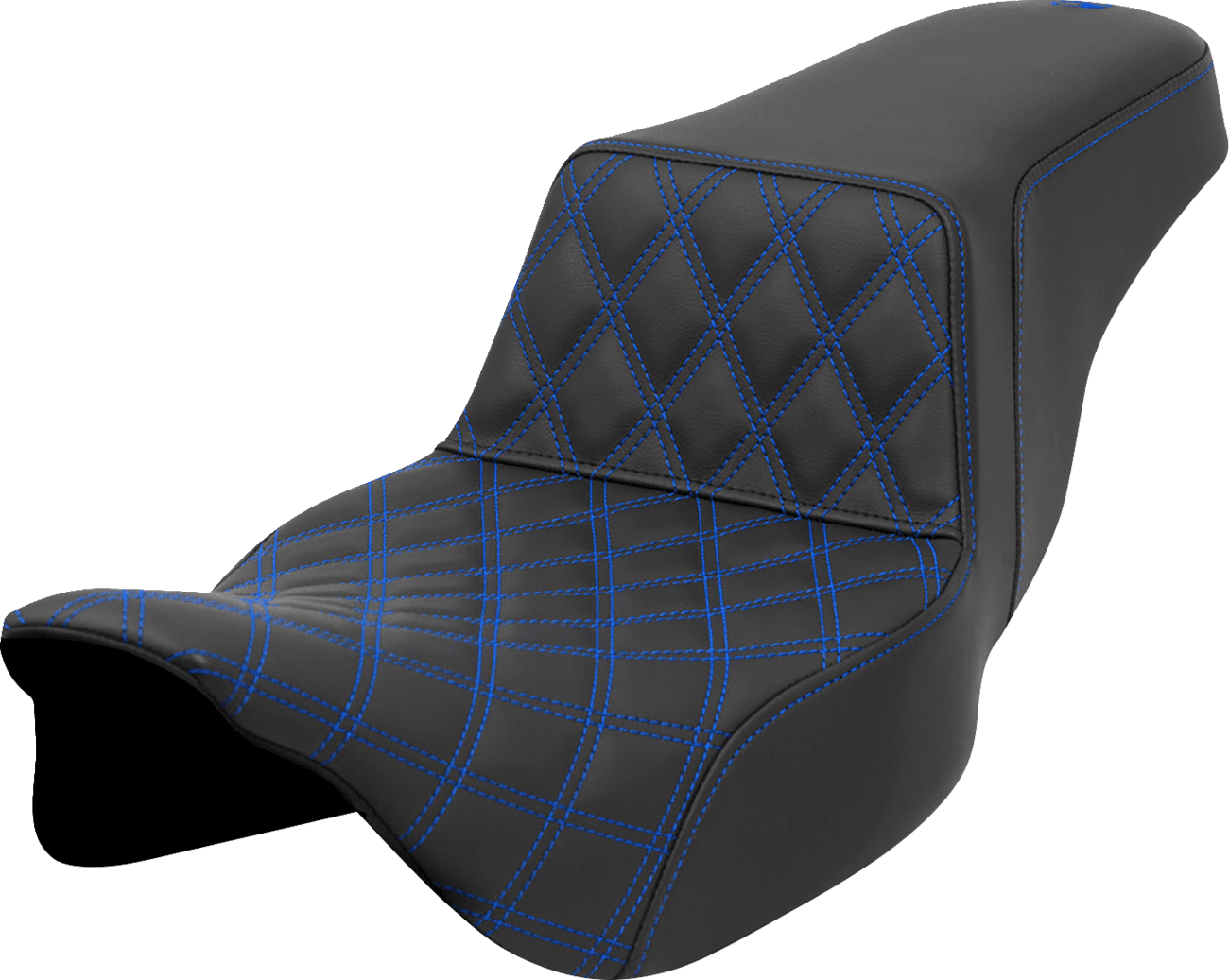 SADDLEMEN 0801-1576 Step-Up Seat - Front Lattice Stitch - Blue Stitch - Extended Reach - FLH/FLT '08-'23