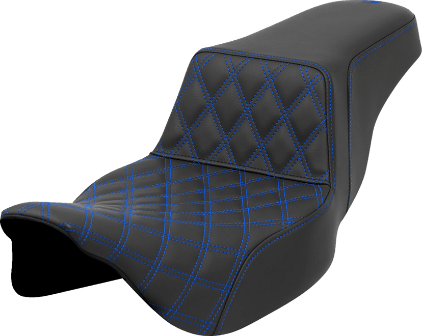 SADDLEMEN 0801-1576 Step-Up Seat - Front Lattice Stitch - Blue Stitch - Extended Reach - FLH/FLT '08-'23 — image 1 of 2