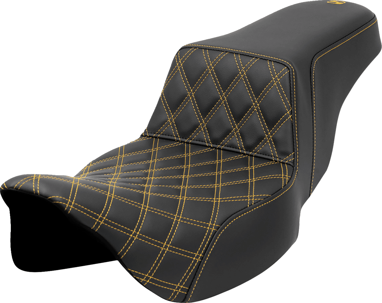 SADDLEMEN 0801-1577 Step-Up Seat - Front Lattice Stitch - Gold Stitch - Extended Reach - FLH/FLT '08-'23