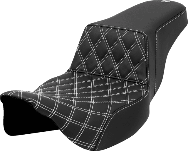 SADDLEMEN 0801-1581 Step-Up Seat - Front Lattice Stitch - White Stitch - Extended Reach - FLH/FLT '08-'23 — image 1 of 2