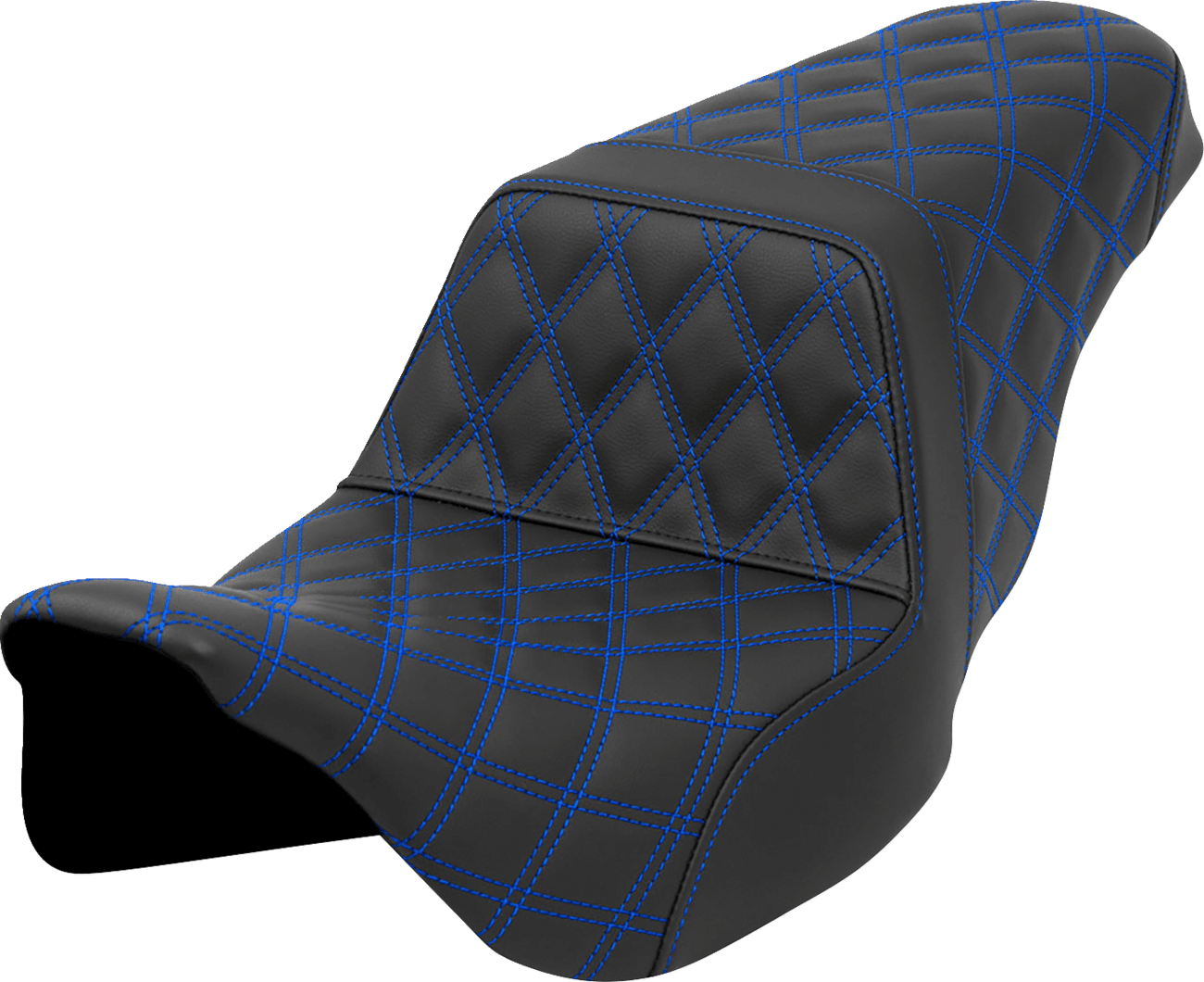 SADDLEMEN 0801-1582 Step-Up Seat - Lattice Stitch - Blue Stitch - FLH/FLT '08-'23