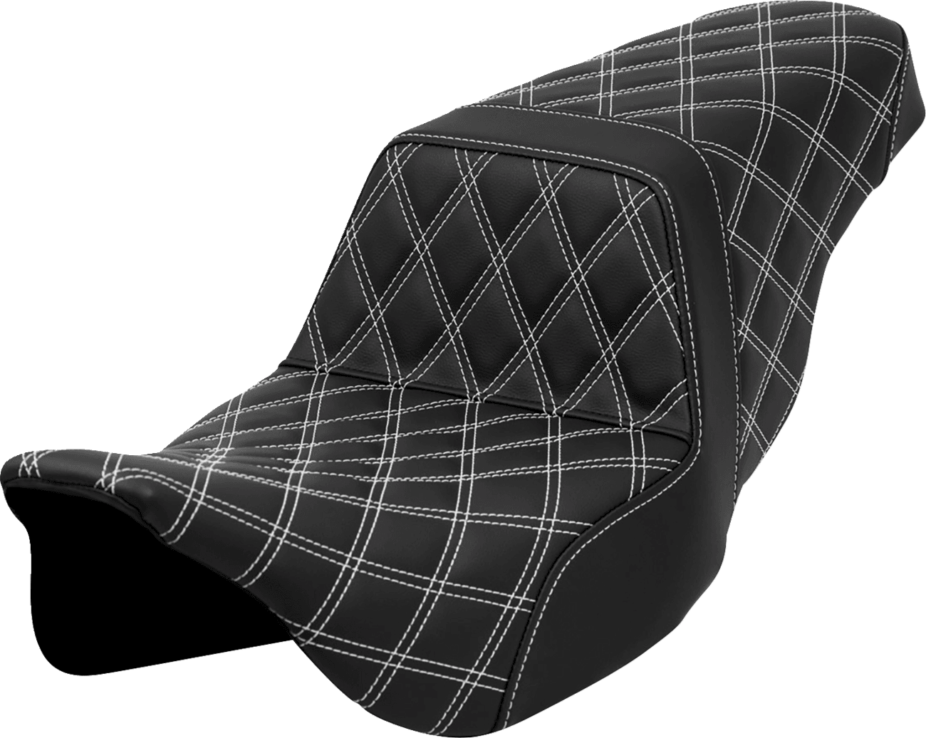 SADDLEMEN 0801-1587 Step-Up Seat - Lattice Stitch - White Stitch - FLH/FLT '08-'23
