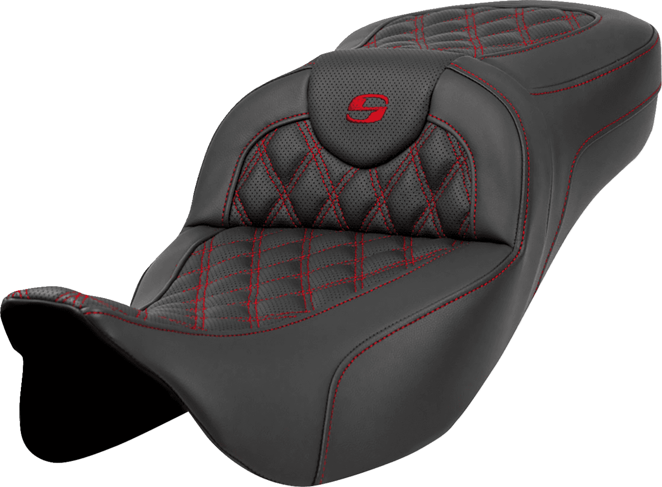 SADDLEMEN 0801-1588 Extended Reach Roadsofa™ Seat - Lattice Stitch - Red Stitch - without Backrest - FL '08-'24