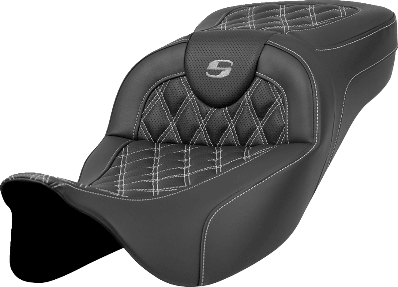 SADDLEMEN 0801-1589 Extended Reach Roadsofa™ Seat - Lattice Stitch - Silver Stitch - without Backrest - FL '08-'24