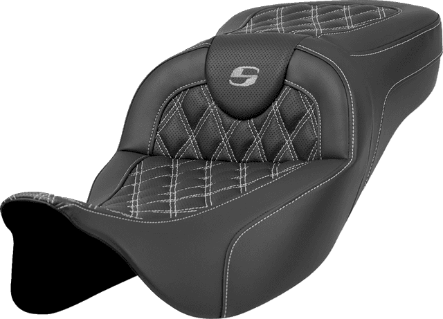 SADDLEMEN 0801-1589 Extended Reach Roadsofa™ Seat - Lattice Stitch - Silver Stitch - without Backrest - FL '08-'24