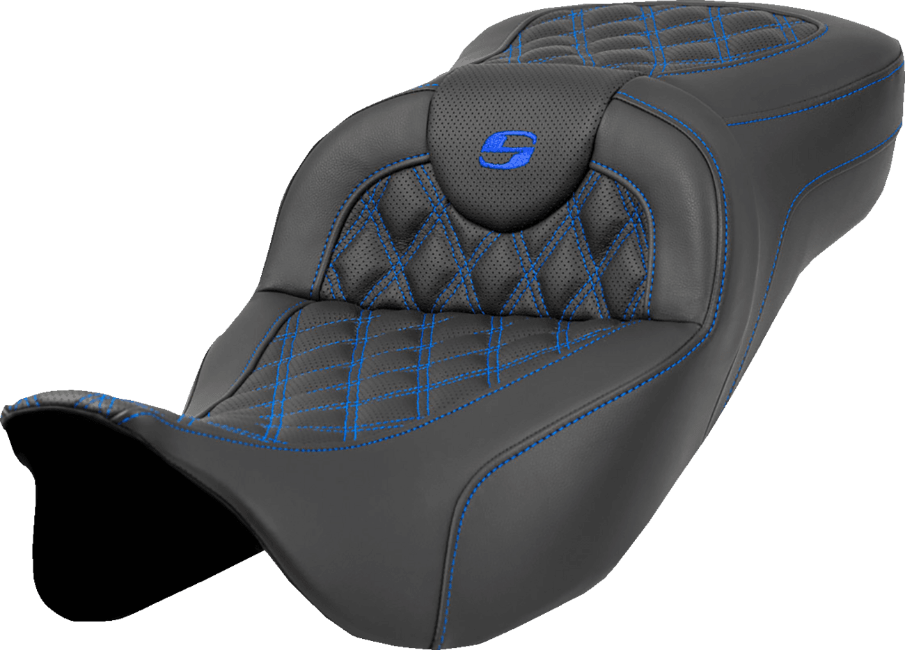 SADDLEMEN 0801-1590 Extended Reach Roadsofa™ Seat - Lattice Stitch - Blue Stitch - without Backrest - FL '08-'24