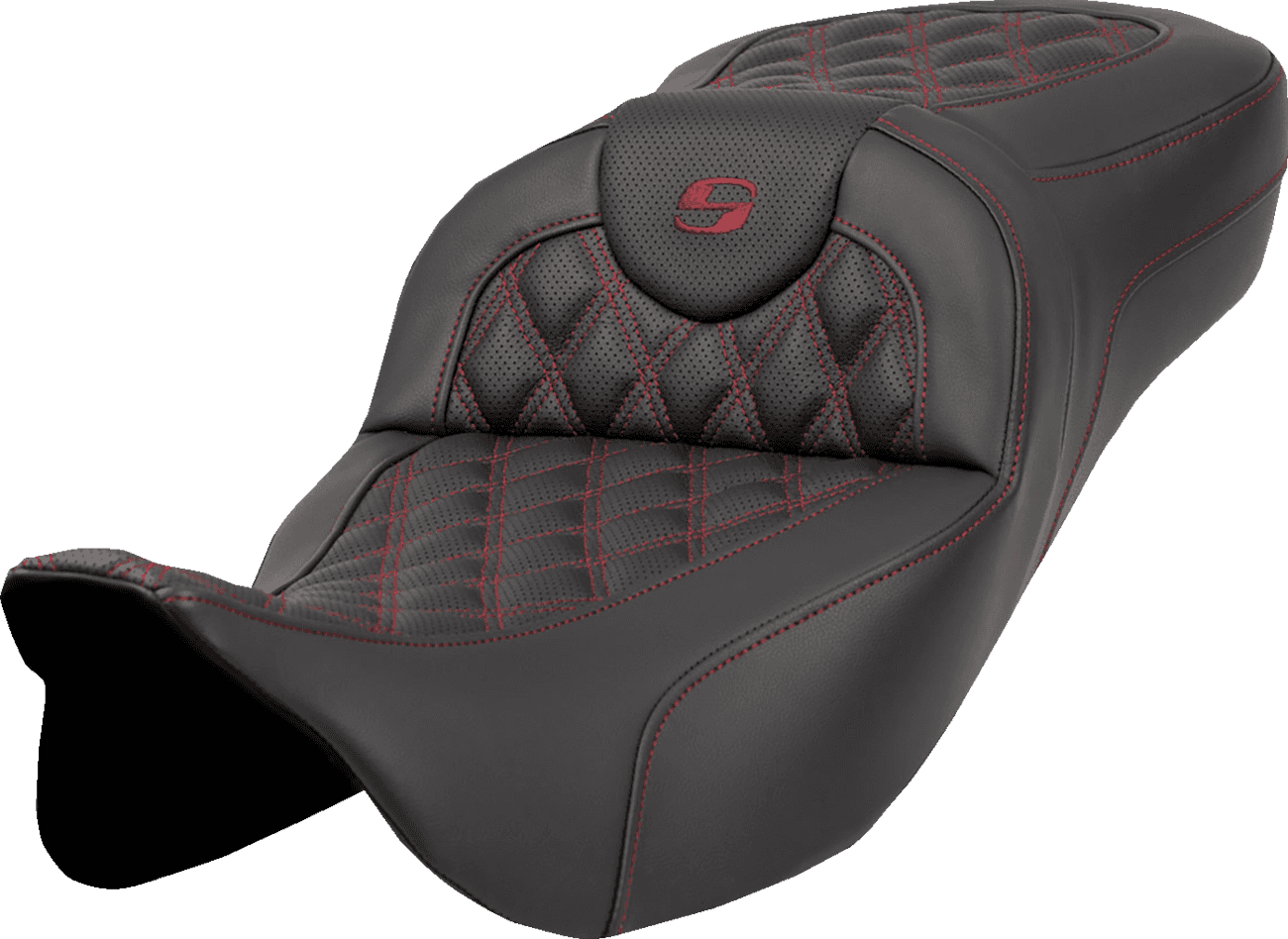 SADDLEMEN 0801-1593 Extended Reach Roadsofa™ Seat - Lattice Stitch - Burgundy Stitch - without Backrest - FL '08-'24