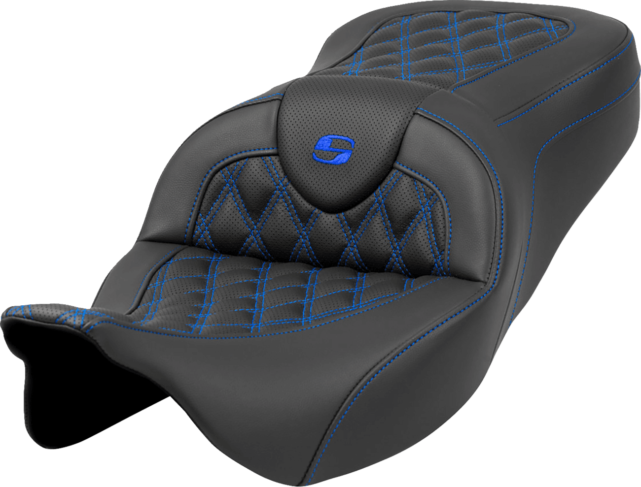SADDLEMEN 0801-1594 Roadsofa™ Seat - Lattice Stitch - Blue Stitch - without Backrest - FLH/FLT '08-'23