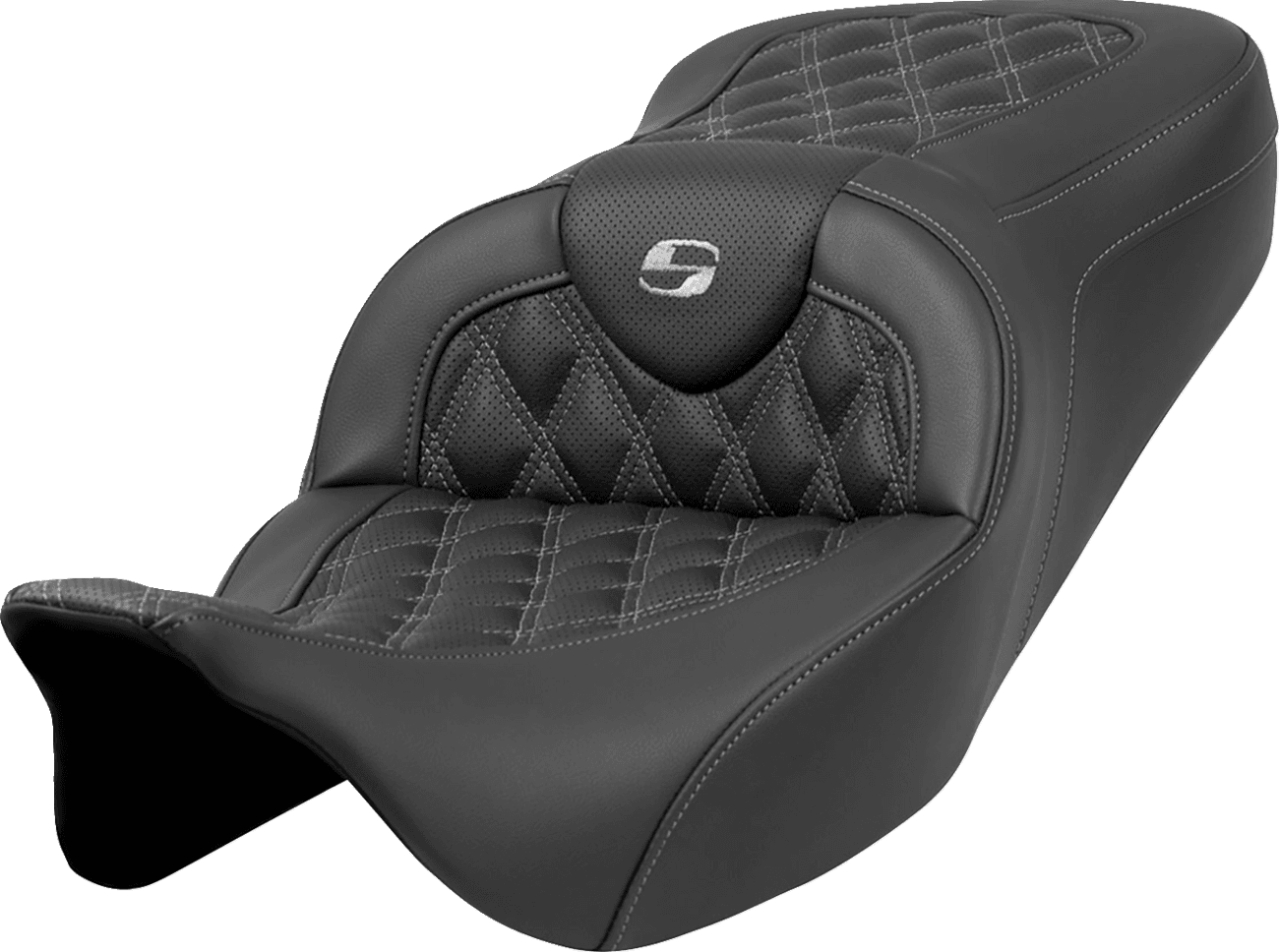 SADDLEMEN 0801-1595 Roadsofa™ Seat - Lattice Stitch - Dark Gray Stitch - without Backrest - FLH/FLT '08-'23