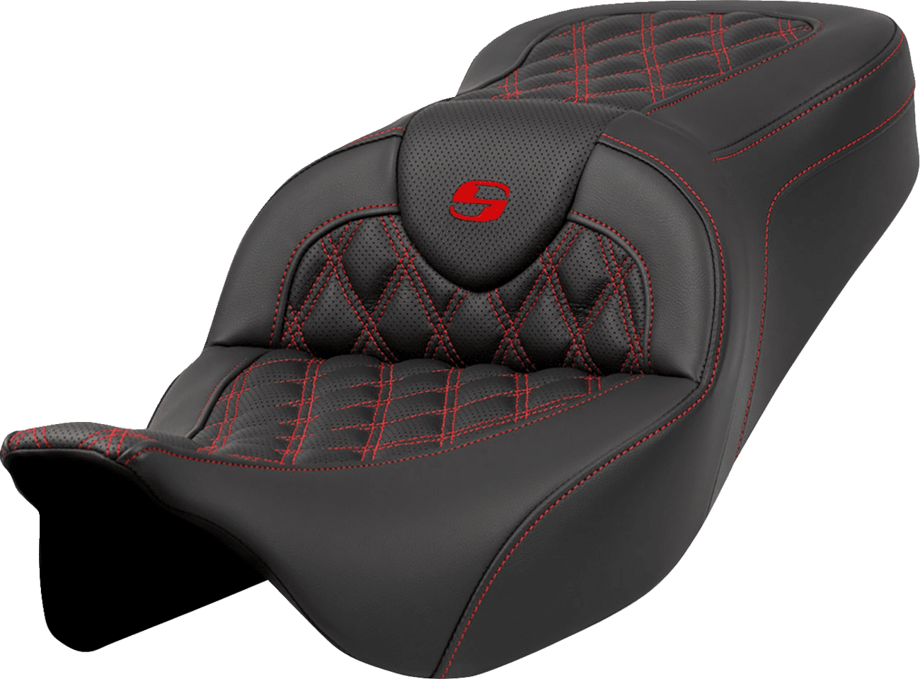 SADDLEMEN 0801-1596 Roadsofa™ Seat - Lattice Stitch - Red Stitch - without Backrest - FLH/FLT '08-'23