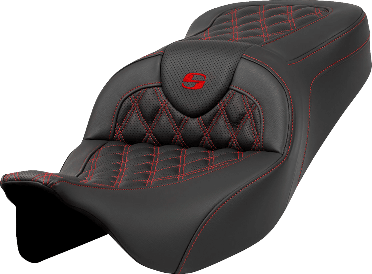 SADDLEMEN 0801-1596 Roadsofa™ Seat - Lattice Stitch - Red Stitch - without Backrest - FLH/FLT '08-'23