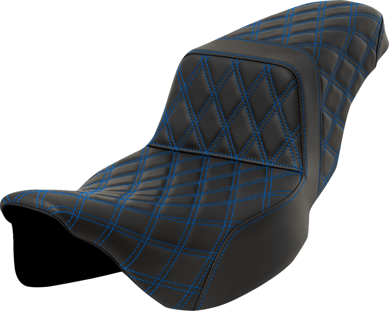 SADDLEMEN 0801-1599 Step-Up Seat - Lattice Stitch - Blue Stitch - Extended Reach - FLH/FLT '08-'23