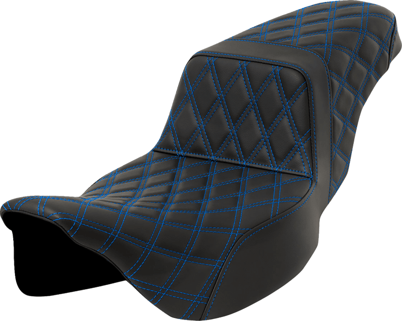 SADDLEMEN 0801-1599 Step-Up Seat - Lattice Stitch - Blue Stitch - Extended Reach - FLH/FLT '08-'23 — image 1 of 2