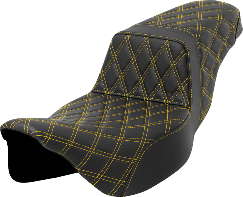 SADDLEMEN 0801-1600 Step-Up Seat - Lattice Stitch - Gold Stitch - Extended Reach - FLH/FLT '08-'23 — image 1 of 4