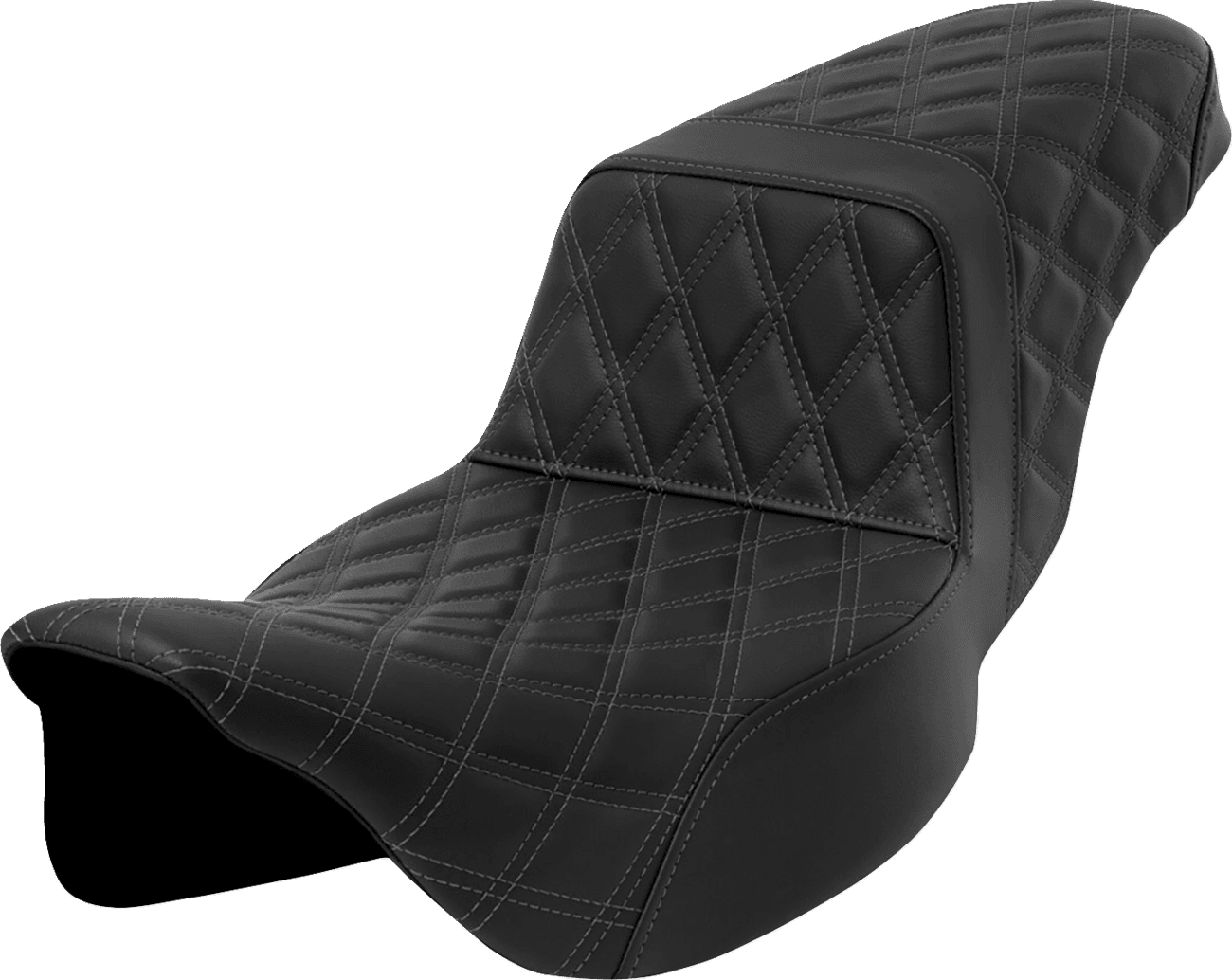 SADDLEMEN 0801-1601 Step-Up Seat - Lattice Stitch - Dark Gray Stitch - Extended Reach - FLH/FLT '08-'23