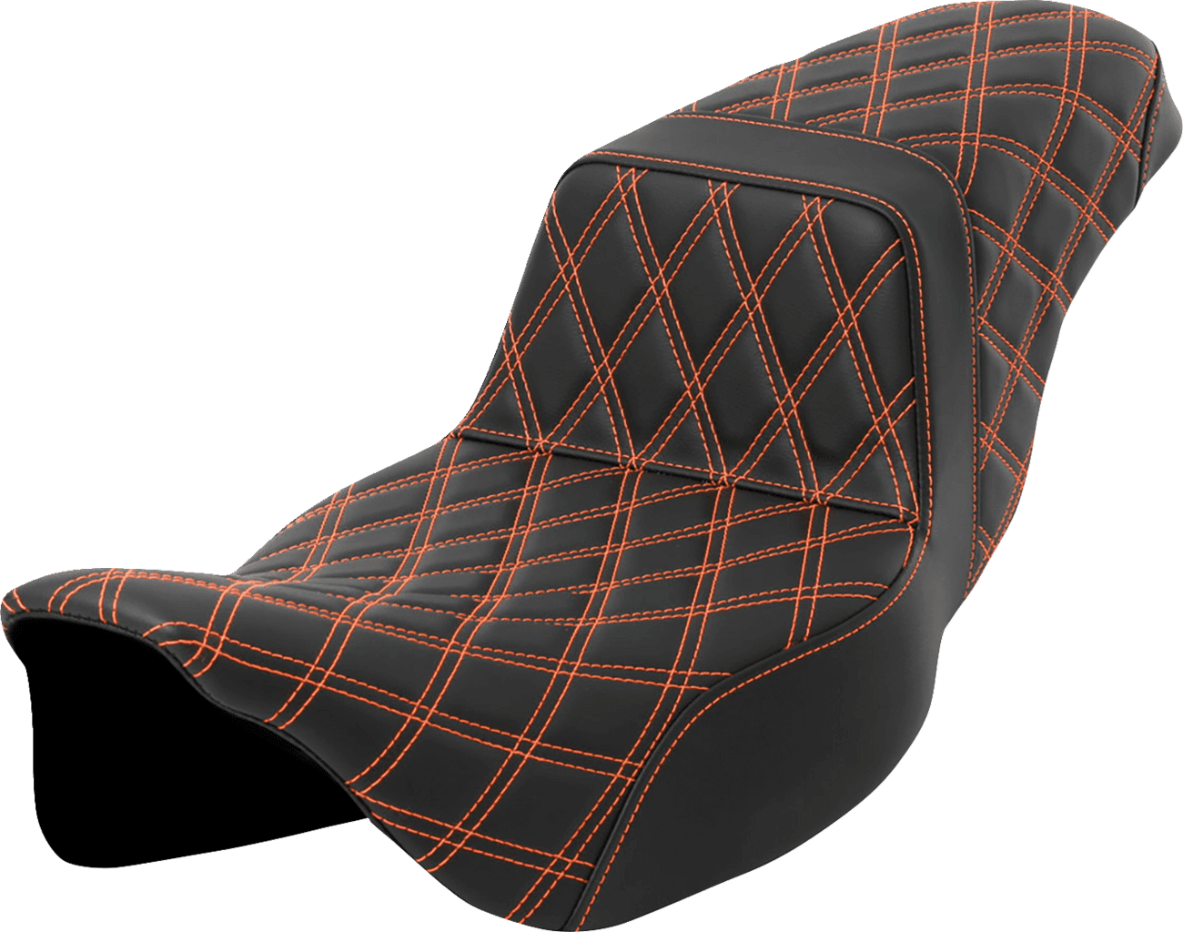 SADDLEMEN 0801-1602 Step-Up Seat - Lattice Stitch - Orange Stitch - Extended Reach - FLH/FLT '08-'23