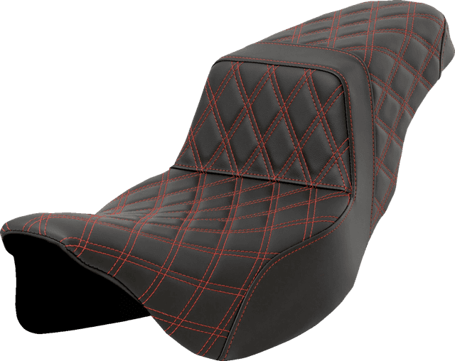 SADDLEMEN 0801-1603 Step-Up Seat - Lattice Stitch - Red Stitch - Extended Reach - FLH/FLT '08-'23 — image 1 of 2