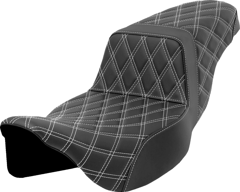 SADDLEMEN 0801-1604 Step-Up Seat - Lattice Stitch - White Stitch - Extended Reach - FLH/FLT '08-'23 — image 1 of 2