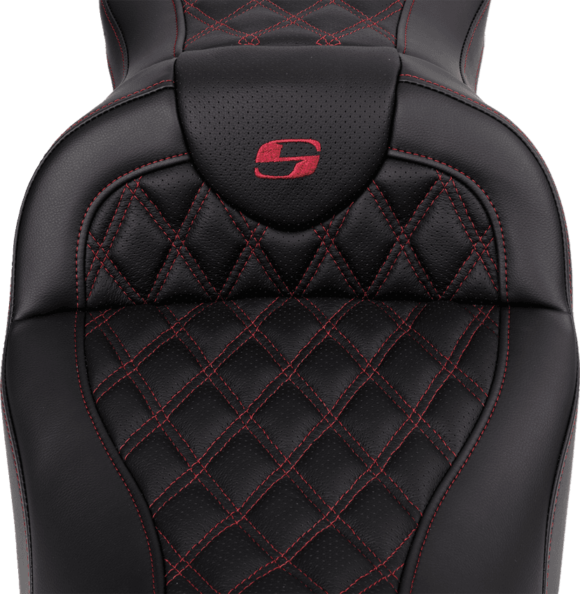 SADDLEMEN 0801-1606 Roadsofa™ Seat - with Backrest - Wine Berry Stitch - FL '08-'23 — image 5 of 5