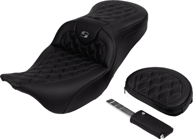SADDLEMEN 0801-1607 Roadsofa™ Seat - with Backrest - Dark Gray Stitch - FL '08-'23 — image 4 of 5