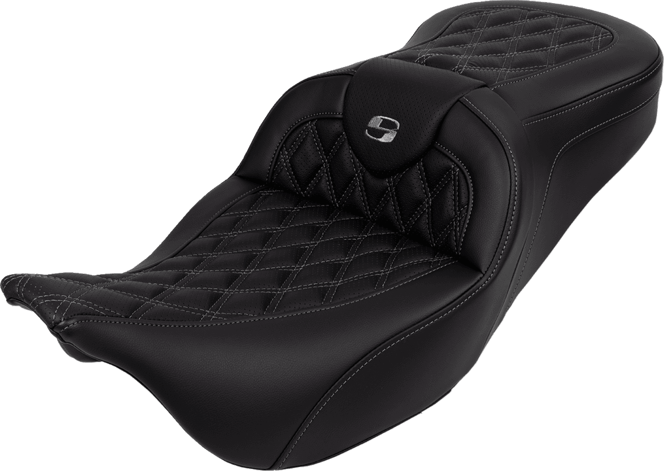SADDLEMEN 0801-1607 Roadsofa™ Seat - with Backrest - Dark Gray Stitch - FL '08-'23