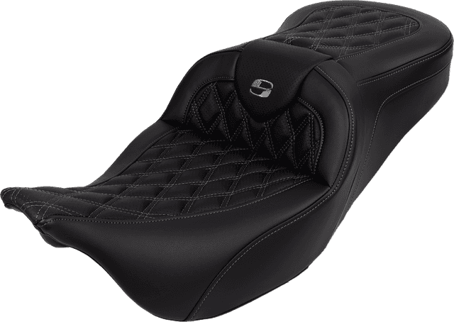 SADDLEMEN 0801-1607 Roadsofa™ Seat - with Backrest - Dark Gray Stitch - FL '08-'23 — image 1 of 5