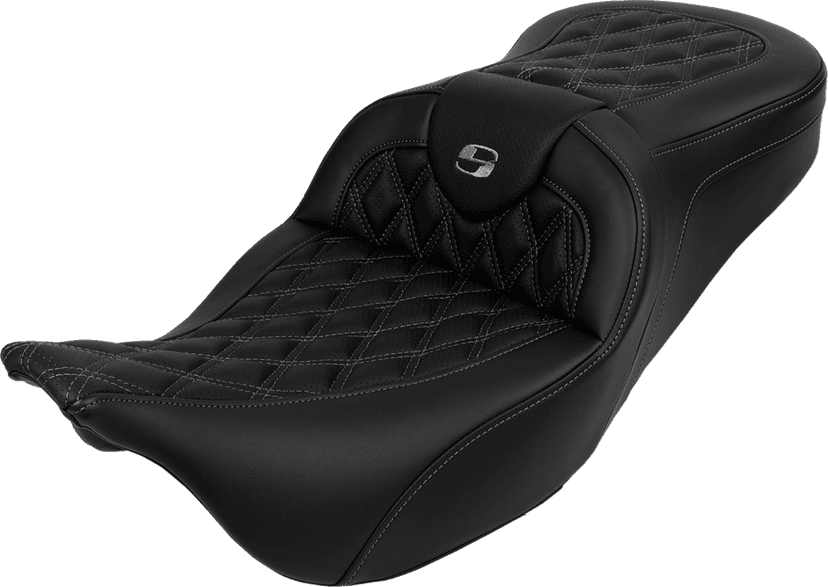 SADDLEMEN 0801-1607 Roadsofa™ Seat - with Backrest - Dark Gray Stitch - FL '08-'23 — image 1 of 5