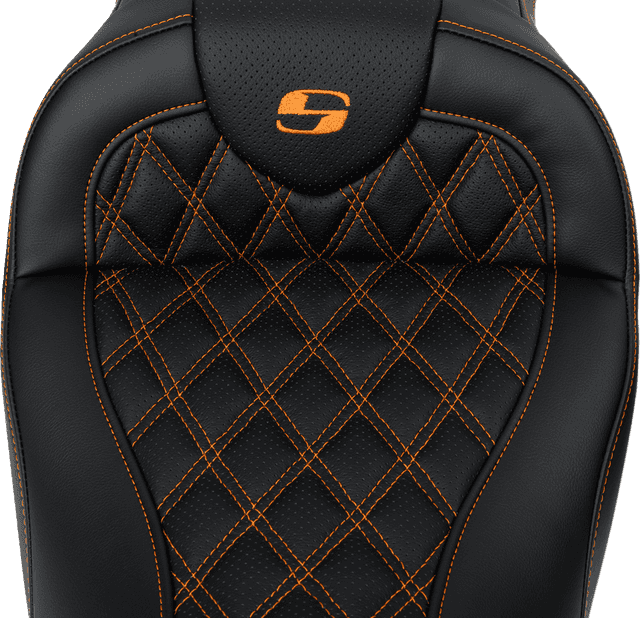 SADDLEMEN 0801-1608 Roadsofa™ Seat - with Backrest - Orange Stitch - FL '08-'23 — image 2 of 5