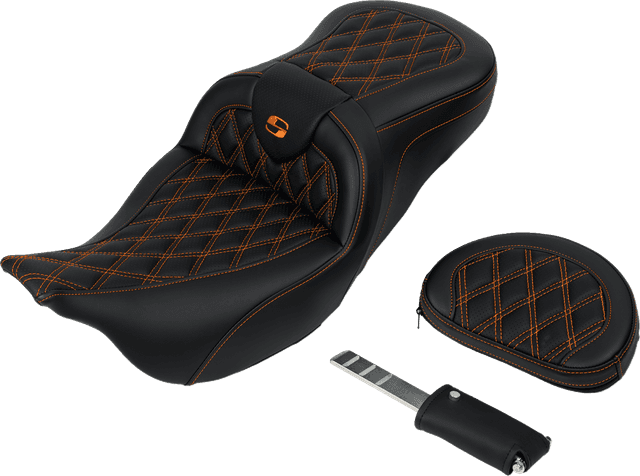 SADDLEMEN 0801-1608 Roadsofa™ Seat - with Backrest - Orange Stitch - FL '08-'23 — image 4 of 5