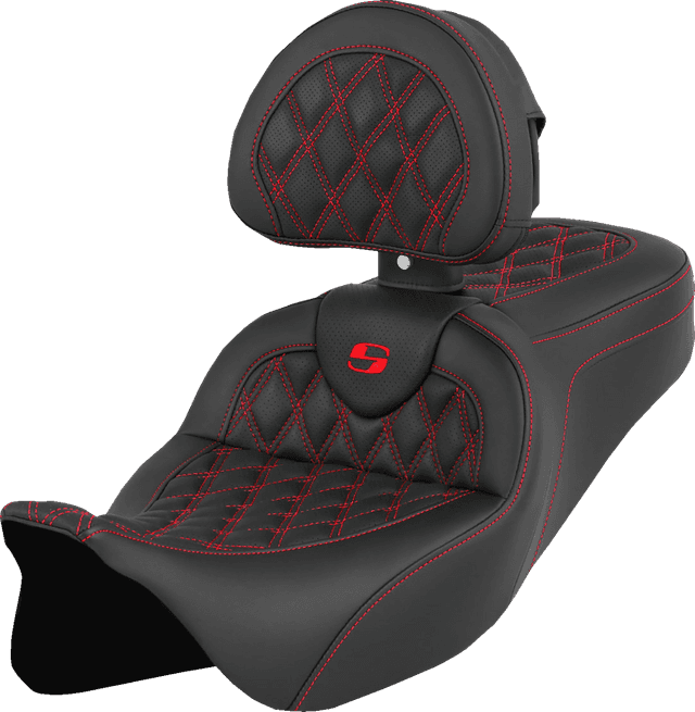 SADDLEMEN 0801-1609 Roadsofa™ Seat - with Backrest - Red Stitch - FL '08-'23 — image 5 of 5