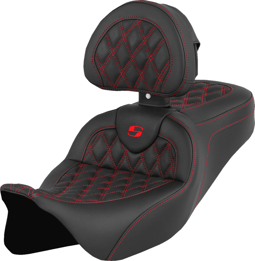 SADDLEMEN 0801-1609 Roadsofa™ Seat - with Backrest - Red Stitch - FL '08-'23 — image 5 of 5