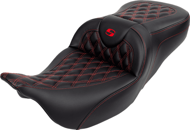 SADDLEMEN 0801-1609 Roadsofa™ Seat - with Backrest - Red Stitch - FL '08-'23 — image 1 of 5