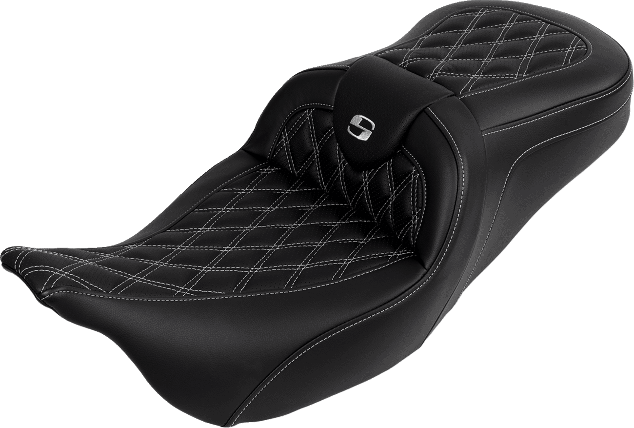 SADDLEMEN 0801-1610 Roadsofa™ Seat - with Backrest - Silver Stitch - FL '08-'23