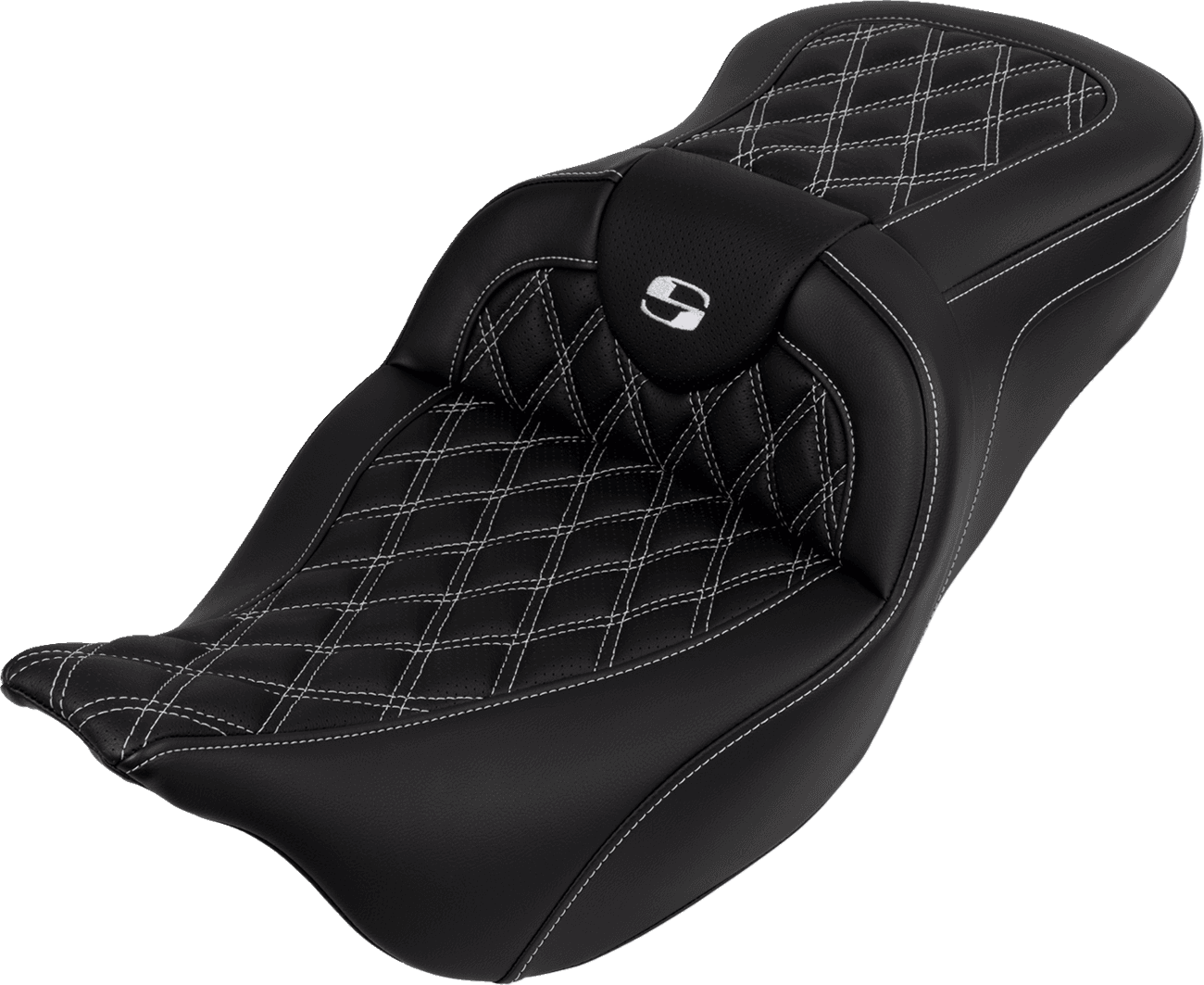 SADDLEMEN 0801-1611 Roadsofa™ Seat - with Backrest - White Stitch - FL '08-'23