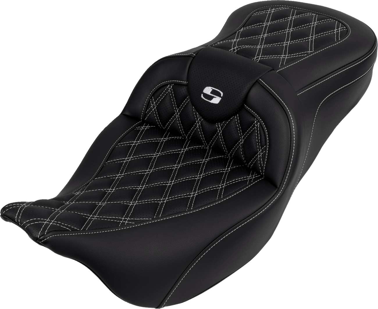 SADDLEMEN 0801-1611 Roadsofa™ Seat - with Backrest - White Stitch - FL '08-'23