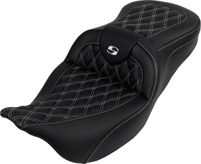 SADDLEMEN 0801-1611 Roadsofa™ Seat - with Backrest - White Stitch - FL '08-'23 — image 1 of 5