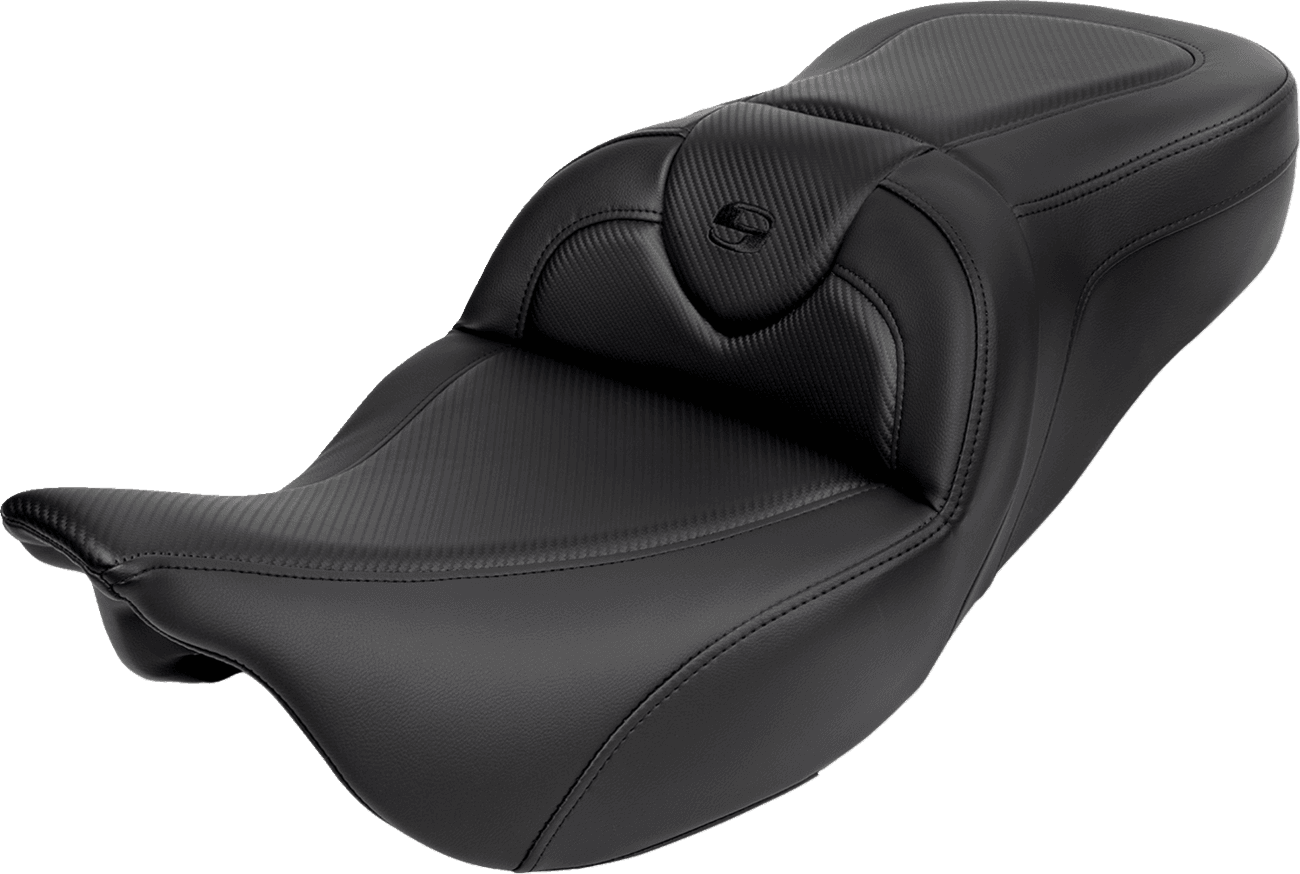 SADDLEMEN 0801-1617 Roadsofa™ Seat - with Backrest - Carbon Fiber - Black Stitch - FL '08-'19