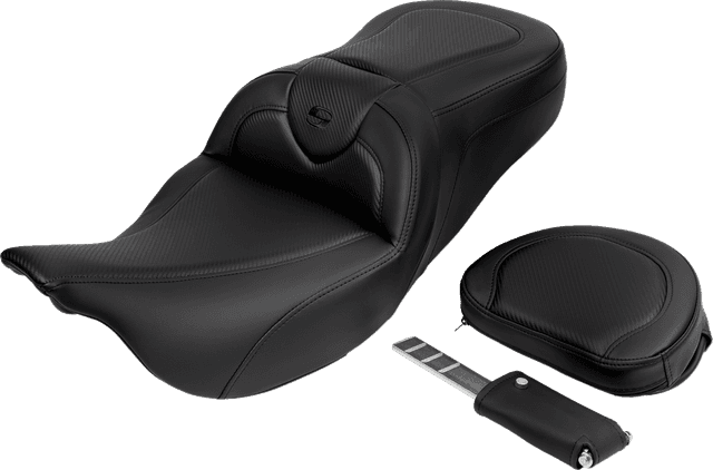 SADDLEMEN 0801-1617 Roadsofa™ Seat - with Backrest - Carbon Fiber - Black Stitch - FL '08-'19 — image 3 of 5