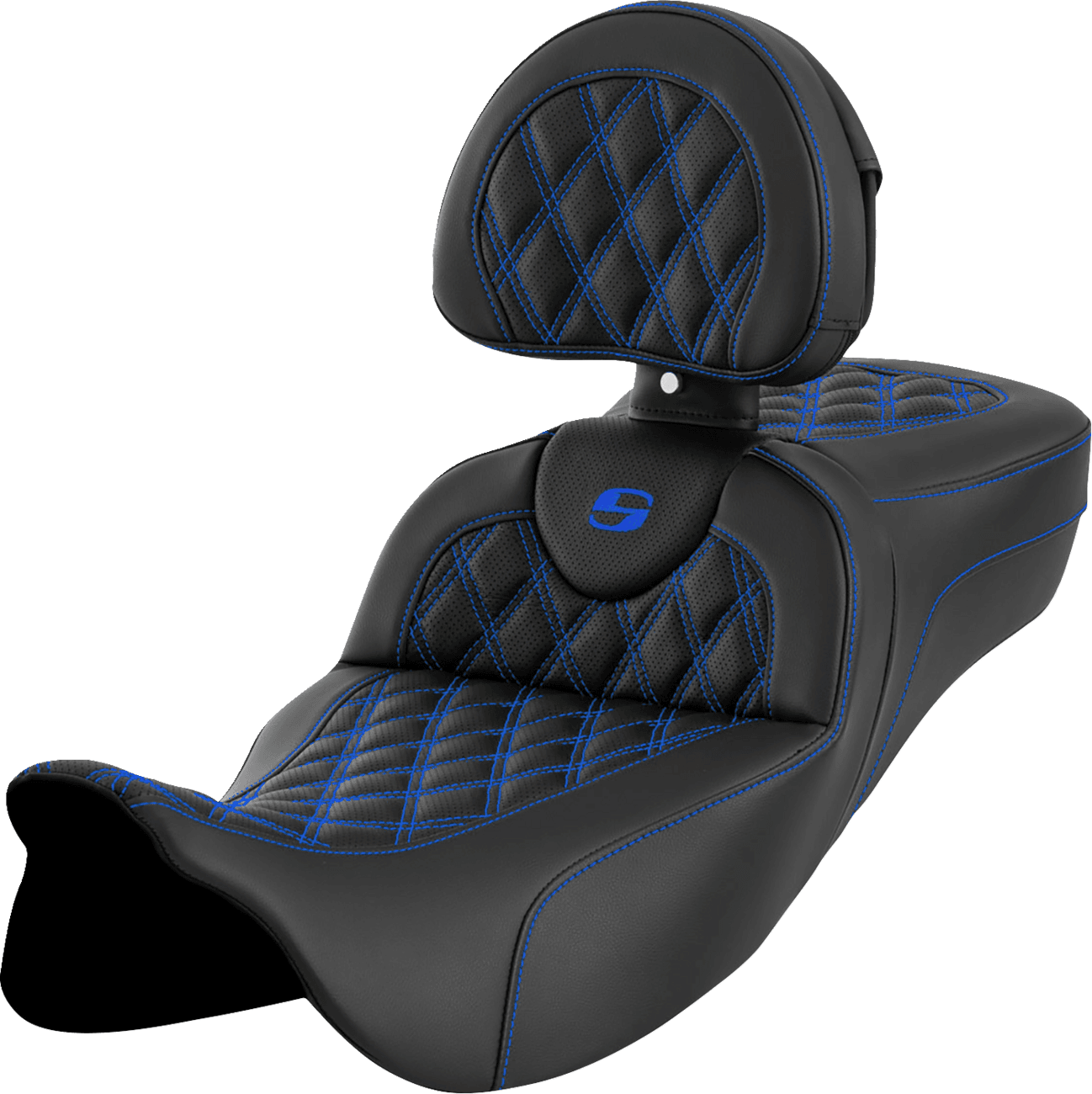 SADDLEMEN 0801-1618 Roadsofa™ Extended Reach Seat - Lattice Stitch - Blue Stitch - with Backrest - FL '08-'24