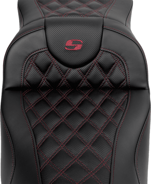 SADDLEMEN 0801-1619 Roadsofa™ Extended Reach Seat - Lattice Stitch - Wine Berry Stitch - with Backrest - FL '08-'24 — image 4 of 6