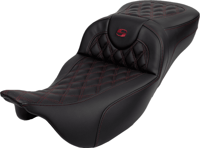 SADDLEMEN 0801-1619 Roadsofa™ Extended Reach Seat - Lattice Stitch - Wine Berry Stitch - with Backrest - FL '08-'24 — image 1 of 6