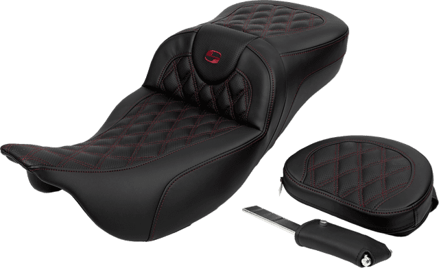 SADDLEMEN 0801-1619 Roadsofa™ Extended Reach Seat - Lattice Stitch - Wine Berry Stitch - with Backrest - FL '08-'24 — image 3 of 6