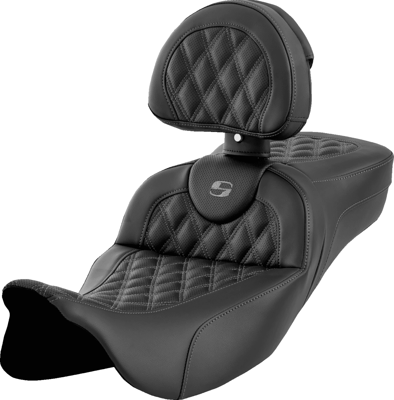 SADDLEMEN 0801-1620 Roadsofa™ Extended Reach Seat - Lattice Stitch - Dark Gray Stitch - with Backrest - FL '08-'24