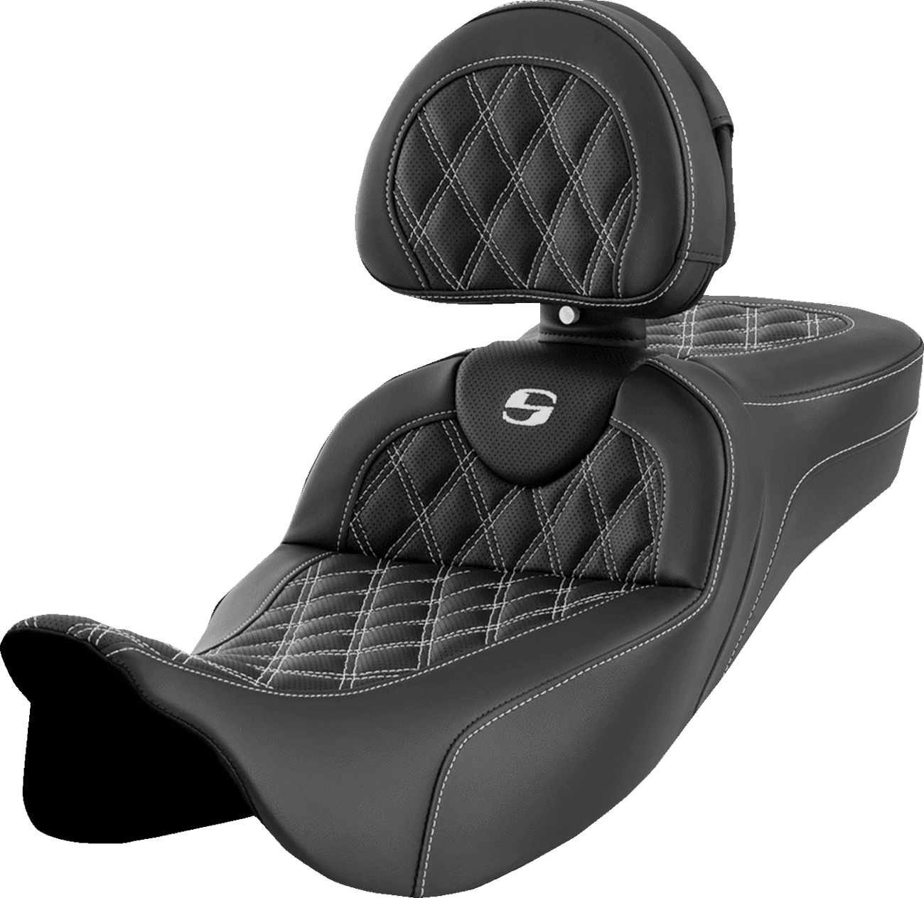 SADDLEMEN 0801-1625 Roadsofa™ Extended Reach Seat - Lattice Stitch - White Stitch - with Backrest - FL '08-'24
