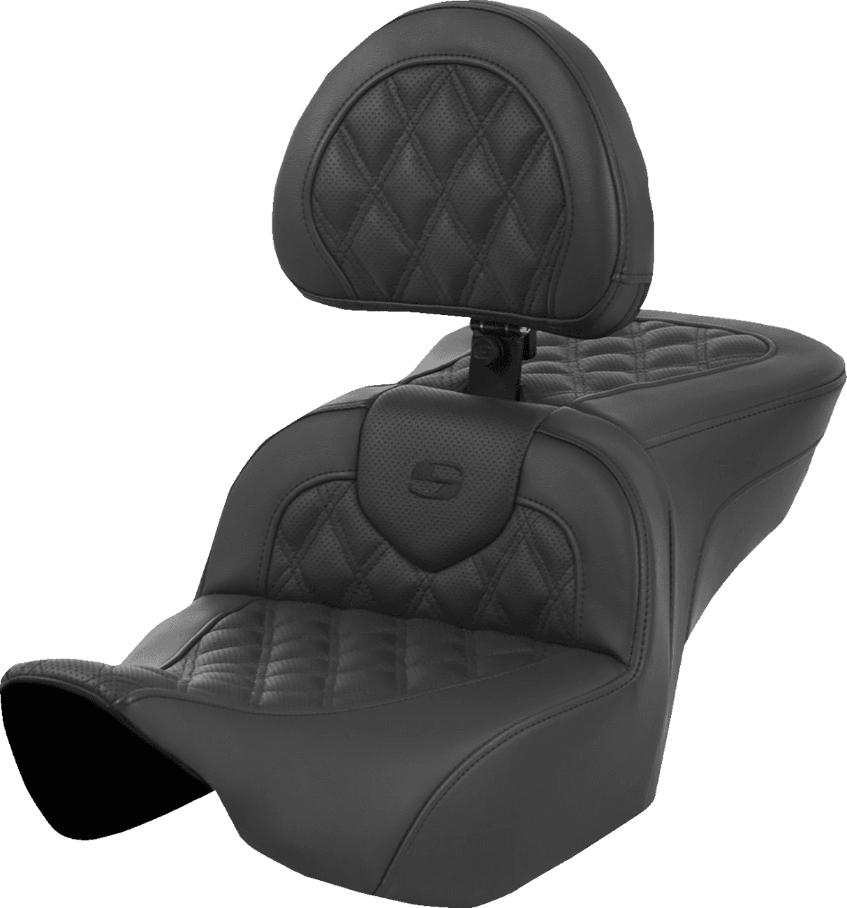 SADDLEMEN 0801-1628 Roadsofa™ Seat - with Backrest - Lattice Stitch - Black - FL '23-'24